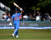 29 June 2018; Suresh Raina of India acknowledges the crowd after bringing up his half-century during the T20 International match between Ireland and India at Malahide Cricket Club Ground in Dublin. Photo by Seb Daly/Sportsfile