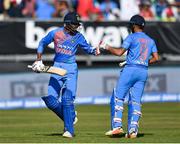 29 June 2018; Hardik Pandya, left, and Manish Pandey of India during the T20 International match between Ireland and India at Malahide Cricket Club Ground in Dublin. Photo by Seb Daly/Sportsfile