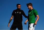 29 June 2018; Damien Delaney, left, and Kieran Sadlier of Cork City prior to the SSE Airtricity League Premier Division match between Dundalk and Cork City at Oriel Park in Dundalk, Louth. Photo by Stephen McCarthy/Sportsfile