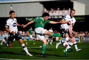 29 June 2018; Barry McNamee of Cork City has his shot blocked by Chris Shields of Dundalk during the SSE Airtricity League Premier Division match between Dundalk and Cork City at Oriel Park in Dundalk, Louth. Photo by Stephen McCarthy/Sportsfile