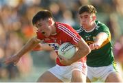 29 June 2018; Tadhg Corkery of Cork in action against Donal O’Sullivan of Kerry during the EirGrid Munster GAA Football U20 Championship Final match between Kerry and Cork at Austin Stack Park in Tralee, Kerry. Photo by Piaras Ó Mídheach/Sportsfile
