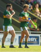29 June 2018; Cormac Linnane, left, and Fiachra Clifford of Kerry after the game was stopped in the first half for a water break during the EirGrid Munster GAA Football U20 Championship Final match between Kerry and Cork at Austin Stack Park in Tralee, Kerry. Photo by Piaras Ó Mídheach/Sportsfile