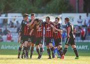 29 June 2018; Kevin Devaney of Bohemians is congratulated by team-mates after scoring his side's first goal during the SSE Airtricity League Premier Division match between Bohemians and St Patrick's Athletic at Dalymount Park in Dublin. Photo by David Fitzgerald/Sportsfile