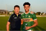 29 June 2018; Kerry manager Jack O'Connor with EirGrid Man of the Match Stefan Okunbor after the EirGrid Munster GAA Football U20 Championship Final match between Kerry and Cork at Austin Stack Park in Tralee, Kerry. Photo by Piaras Ó Mídheach/Sportsfile