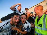 29 June 2018; Patrick Hoban, left, of Dundalk, celebrates after scoring his side's second goal with his teammates Dylan Connolly, right, and Sean Hoare, top, during the SSE Airtricity League Premier Division match between Dundalk and Cork City at Oriel Park in Dundalk, Louth. Photo by Stephen McCarthy/Sportsfile
