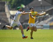 30 June 2018; Nigel Elliott of Antrim in action against Bernard Deay of Kildare during the Joe McDonagh Cup Relegation / Promotion play-off match between Antrim and Kildare at the Athletic Ground in Armagh. Photo by Seb Daly/Sportsfile