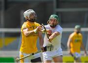 30 June 2018; Neil McManus of Antrim in action against Éanna O’Neill of Kildare during the Joe McDonagh Cup Relegation / Promotion play-off match between Antrim and Kildare at the Athletic Ground in Armagh. Photo by Seb Daly/Sportsfile