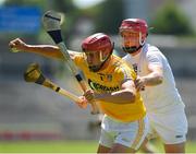 30 June 2018; Simon McCrory of Antrim in action against Mark Delaney of Kildare during the Joe McDonagh Cup Relegation / Promotion play-off match between Antrim and Kildare at the Athletic Ground in Armagh. Photo by Seb Daly/Sportsfile