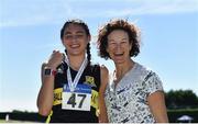 30 June 2018; Sophie O'Sullivan of Ballymore Cobh A.C. Co. Cork, with her mother Sonia O'Sullivan after finishing second in the Junior Women 800m event  during the Irish Life Health National Junior & U23 T&F Championships at Tullamore Harriers Stadium in Tullamore, Offaly. Photo by Sam Barnes/Sportsfile