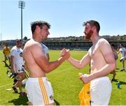 30 June 2018; Simon McCrory of Antrim, left, and Éanna O’Neill of Kildare swap shirts following the Joe McDonagh Cup Relegation / Promotion play-off match between Antrim and Kildare at the Athletic Ground in Armagh. Photo by Seb Daly/Sportsfile