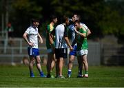 30 June 2018; Jack Heslin, left, and Brendan Gallagher of Leitrim and Karl O'Connell, left, and Conor Boye of Monaghan stop for a water-break during the GAA Football All-Ireland Senior Championship Round 3 match between Leitrim and Monaghan at Páirc Seán Mac Diarmada in Carrick-on-Shannon, Leitrim. Photo by Daire Brennan/Sportsfile
