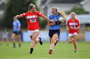 30 June 2018; Gráinne O'Driscoll of Dublin in action against Rachel Murphy of Cork during the GAA All-Ireland Minor A Ladies Football Semi-final match between Cork and Dublin at MacDonagh Park in Nenagh, Tipperary. Photo by Harry Murphy/Sportsfile