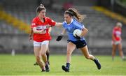 30 June 2018; Kate Sullivan of Dublin in action against Rachel Sheehan of Cork during the GAA All-Ireland Minor A Ladies Football Semi-final match between Cork and Dublin at MacDonagh Park in Nenagh, Tipperary. Photo by Harry Murphy/Sportsfile