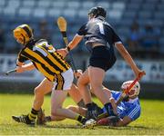 30 June 2018; Killian Hogan of Kilkenny under pressure from Kevin Byrne and goalkeeper Jack Lambert of Dublin, on his way to scoring his side's second goal during the Electric Ireland Leinster GAA Hurling Minor Championship Final match between Dublin and Kilkenny at O'Moore Park in Portlaoise, Laois. Photo by Ray McManus/Sportsfile