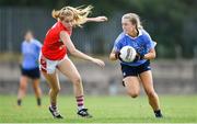 30 June 2018; Gráinne O'Driscoll of Dublin in action against Georgia Gould of Cork during the GAA All-Ireland Minor A Ladies Football Semi-final match between Cork and Dublin at MacDonagh Park in Nenagh, Tipperary. Photo by Harry Murphy/Sportsfile