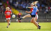 30 June 2018; Erin Healy of Dublin in action against Ciara McCarthy of Cork during the GAA All-Ireland Minor A Ladies Football Semi-final match between Cork and Dublin at MacDonagh Park in Nenagh, Tipperary. Photo by Harry Murphy/Sportsfile