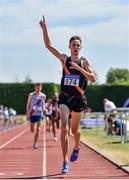 30 June 2018; Cathal Doyle of Clonliffe Harriers A.C., Co.Dublin, celebrates winning the U23 Men 1500m event during the Irish Life Health National Junior & U23 T&F Championships at Tullamore Harriers Stadium in Tullamore, Offaly. Photo by Sam Barnes/Sportsfile