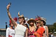 30 June 2018; Best dressed lady judge Nina Carberry with the five finalists, from left, Claire Murphy from Tralee, Co Kerry, Eimear Cassidy from Drogheda, Co. Louth, winner Regina Horan from Malahide, Co Dublin, Caroline McParland from Co Armagh, and Liz Maher from Co Carlow, during day 2 of the Dubai Duty Free Irish Derby Festival at the Curragh Racecourse in Kildare. Photo by Matt Browne/Sportsfile