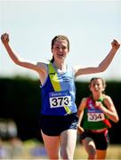 30 June 2018; Avril Deegan of Ballyroan, Abbeyleix & District A.C., Co. Laois, celebrates winning the U23 Women 1500m event during the Irish Life Health National Junior & U23 T&F Championships at Tullamore Harriers Stadium in Tullamore, Offaly.  Photo by Sam Barnes/Sportsfile