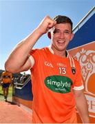 30 June 2018; Ryan McShane of Armagh celebrates following his side's victory during the GAA Football All-Ireland Senior Championship Round 3 match between Armagh and Clare at the Athletic Grounds in Armagh. Photo by Seb Daly/Sportsfile