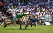 30 June 2018; Dessie Ward of Monaghan in action against Dean McGovern of Leitrim during the GAA Football All-Ireland Senior Championship Round 3 match between Leitrim and Monaghan at Páirc Seán Mac Diarmada in Carrick-on-Shannon, Leitrim. Photo by Daire Brennan/Sportsfile