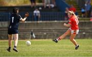 30 June 2018; Katie Quirke of Cork scores her sides fifth goal past Áine Ryan of Dublin during the GAA All-Ireland Minor A Ladies Football Semi-final match between Cork and Dublin at MacDonagh Park in Nenagh, Tipperary. Photo by Harry Murphy/Sportsfile
