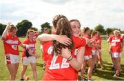 30 June 2018; Clare O'Shea and Abbie O'Mahony of Cork celebrate after the GAA All-Ireland Minor A Ladies Football Semi-final match between Cork and Dublin at MacDonagh Park in Nenagh, Tipperary. Photo by Harry Murphy/Sportsfile
