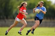 30 June 2018; Sarah Fagan of Dublin in action against Abbie O'Mahony of Cork during the GAA All-Ireland Minor A Ladies Football Semi-final match between Cork and Dublin at MacDonagh Park in Nenagh, Tipperary. Photo by Harry Murphy/Sportsfile