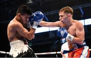 30 June 2018; Sunny Edwards, right, in action against Christian Narvaez during their super-flyweight bout at the SSE Arena in Belfast. Photo by Ramsey Cardy/Sportsfile