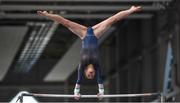 30 June 2018; Emma Slevin of Renmore Gymnastics club in Co Galway competing in the Uneven Bars event during the National Series Super Gymnastics Championships at the National Indoor Arena in the National Sports Campus, Blanchardstown, Dublin. Photo by David Fitzgerald/Sportsfile
