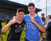 30 June 2018; Dublin players Joe Murray, left, and Dublin captain Donal Leahy after the Electric Ireland Leinster GAA Hurling Minor Championship Final match between Dublin and Kilkenny at O'Moore Park in Portlaoise, Laois. Photo by Ray McManus/Sportsfile