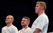 30 June 2018; Republic of Ireland international James McClean and boxer Paddy Barnes in the corner of Tyrone McCullough at the SSE Arena in Belfast. Photo by Ramsey Cardy/Sportsfile