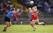 30 June 2018; Laura O'Mahoney of Cork in action against Eimear Loughlin  of Dublin during the GAA All-Ireland Minor A Ladies Football Semi-final match between Cork and Dublin at MacDonagh Park in Nenagh, Tipperary. Photo by Harry Murphy/Sportsfile