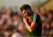 30 June 2018; Aidan O’Shea of Mayo leaves the field after being sent off by referee David Gough, for a second yellow card offence, during the GAA Football All-Ireland Senior Championship Round 3 match between Kildare and Mayo at St Conleth's Park in Newbridge, Kildare. Photo by Piaras Ó Mídheach/Sportsfile