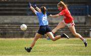 30 June 2018; Georgia Gould of Cork in action against Hannah Leahy of Dublin during the GAA All-Ireland Minor A Ladies Football Semi-final match between Cork and Dublin at MacDonagh Park in Nenagh, Tipperary. Photo by Harry Murphy/Sportsfile