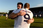 30 June 2018; Kildare's Paschal Connell, left, and Tommy Moolick celebrate after the GAA Football All-Ireland Senior Championship Round 3 match between Kildare and Mayo at St Conleth's Park in Newbridge, Kildare. Photo by Piaras Ó Mídheach/Sportsfile