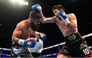 30 June 2018; Jono Carroll, left, in action against Declan Geraghty during their IBF Intercontinental super-featherweight bout at the SSE Arena in Belfast. Photo by Ramsey Cardy/Sportsfile