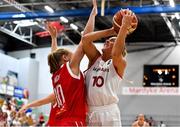 30 June 2018; Maria Steen Jespersen of Denmark in action against Tina Moen of Norway during the FIBA 2018 Women's European Championships for Small Nations semi-final match between Denmark and Norway at Mardyke Arena, Cork, Ireland. Photo by Brendan Moran/Sportsfile