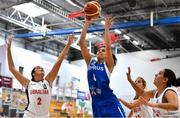 30 June 2018; Eleni Oikonomidou of Cyprus in action against Karla Gomez Netto, left, and Kaira Sene of Gibraltar during the FIBA 2018 Women's European Championships for Small Nations Classification match between Gibraltar and Cyprus at Mardyke Arena, Cork, Ireland. Photo by Brendan Moran/Sportsfile