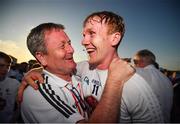 30 June 2018; Paul Cribbin of Kildare is congratulated by Marty McEvoy, Chairman of the Kildare Supporters Club, following the GAA Football All-Ireland Senior Championship Round 3 match between Kildare and Mayo at St Conleth's Park in Newbridge, Kildare. Photo by Stephen McCarthy/Sportsfile