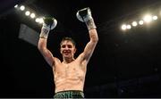 30 June 2018; Michael Conlan celebrates after defeating Adeilson Dos Santos during their Super Featherweight bout at the SSE Arena in Belfast. Photo by Ramsey Cardy/Sportsfile