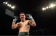 30 June 2018; Michael Conlan celebrates after defeating Adeilson Dos Santos during their Super Featherweight bout at the SSE Arena in Belfast. Photo by Ramsey Cardy/Sportsfile