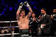 30 June 2018; Michael Conlan celebrates after defeating Adeilson Dos Santos during their Super Featherweight bout at the SSE Arena in Belfast.  Photo by Ramsey Cardy/Sportsfile