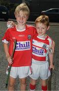 1 July 2018; Cork supporters Conor, 8 years, and his brother Kieran Stack, 7, from Blackrock, on their way to the Munster GAA Hurling Senior Championship Final match between Cork and Clare at Semple Stadium in Thurles, Tipperary. Photo by Ray McManus/Sportsfile