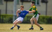 1 July 2018; Ciarán O'Sullivan of Laune Rangers, Co. Kerry, in action against Jack Ramsay of Claregalway during the John West Féile Peil na nÓg National Competitions 2018 match between Claregalway and Laune Rangers at Stamullen GAA in Meath. This is the third year that the Féile na nGael and Féile Peile na nÓg have been sponsored by John West, one of the world’s leading suppliers of fish. The competition gives up-and-coming GAA superstars the chance to participate and play in their respective Féile tournament, at a level which suits their age, skills and strengths. Photo by Harry Murphy/Sportsfile