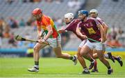 1 July 2018; Edward Byrne of Carlow in action against Robbie Greville, left, and Derek McNicholas of Westmeath during the Joe McDonagh Cup Final match between Westmeath and Carlow at Croke Park in Dublin. Photo by Ramsey Cardy/Sportsfile