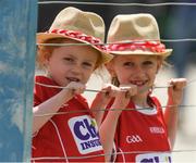 1 July 2018; Cork supporters Clara Clancy, age 5, from Bishopstown, and her sister Cora, age 8, during the Munster GAA Hurling Senior Championship Final match between Cork and Clare at Semple Stadium in Thurles, Tipperary. Photo by Ray McManus/Sportsfile