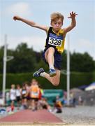1 July 2018; Robert Lacey of Kilkenny City Harriers A.C., Co. Kilkenny, competing in the U10 Boys Long Jump event during the Irish Life Health Juvenile Games & Inter Club Relays at Tullamore Harriers Stadium in Tullamore, Offaly. Photo by Sam Barnes/Sportsfile