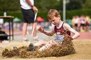 1 July 2018; Steve Reidy of Lios Tuathail A.C., Co. Kerry, competing in the U10 Boys Long Jump  event during the Irish Life Health Juvenile Games & Inter Club Relays at Tullamore Harriers Stadium in Tullamore, Offaly. Photo by Sam Barnes/Sportsfile