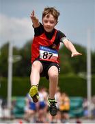 1 July 2018; Rory Aherne of Lucan Harriers A.C., Co. Dublin, competing in the U10 Boys Long Jump event during the Irish Life Health Juvenile Games & Inter Club Relays at Tullamore Harriers Stadium in Tullamore, Offaly. Photo by Sam Barnes/Sportsfile